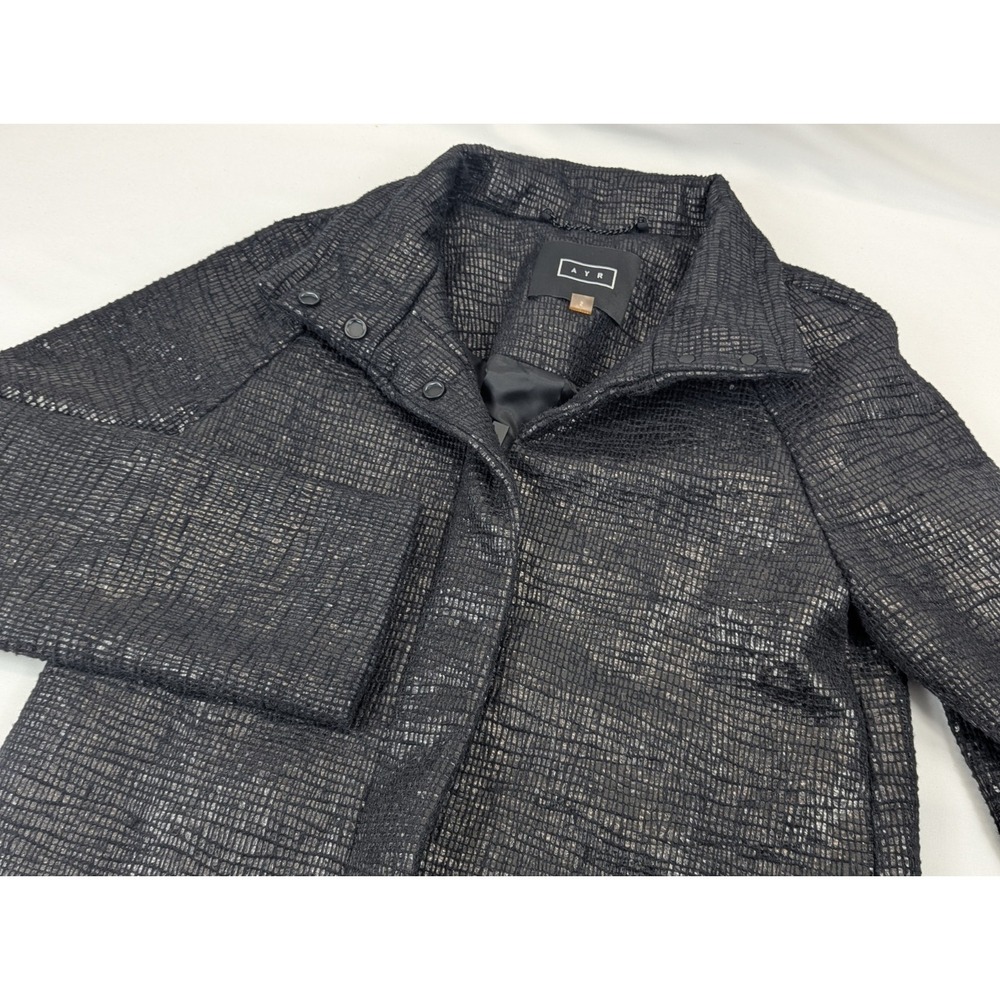 AYR Jacket Black Textured Metallic Weave Evening Coat Womans Small  Modern